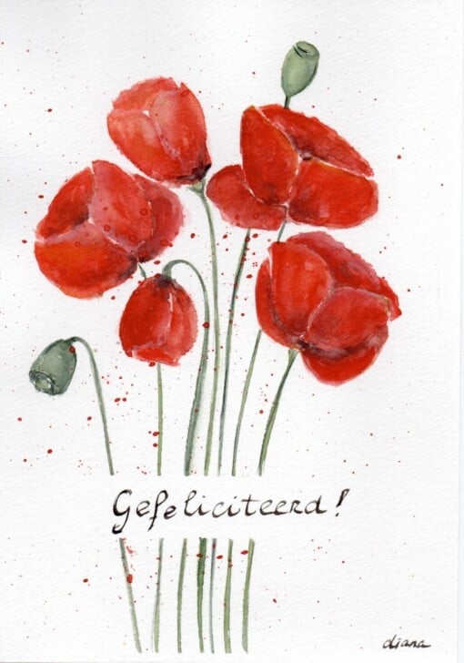 Mooie handgmaakte aquarel kaart