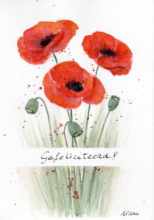 Mooie handgmaakte aquarel kaart