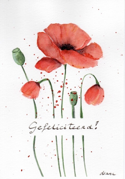 Mooie handgmaakte aquarel kaart