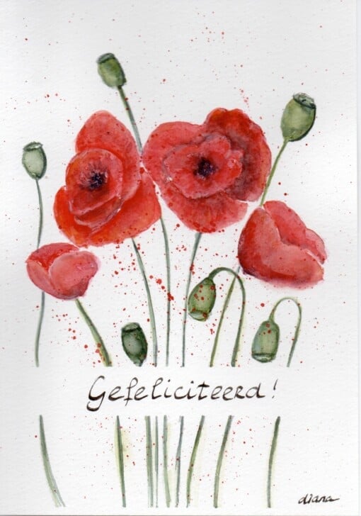 Mooie handgmaakte aquarel kaart