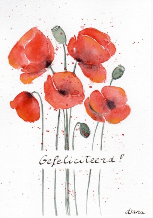 Mooie handgmaakte aquarel kaart