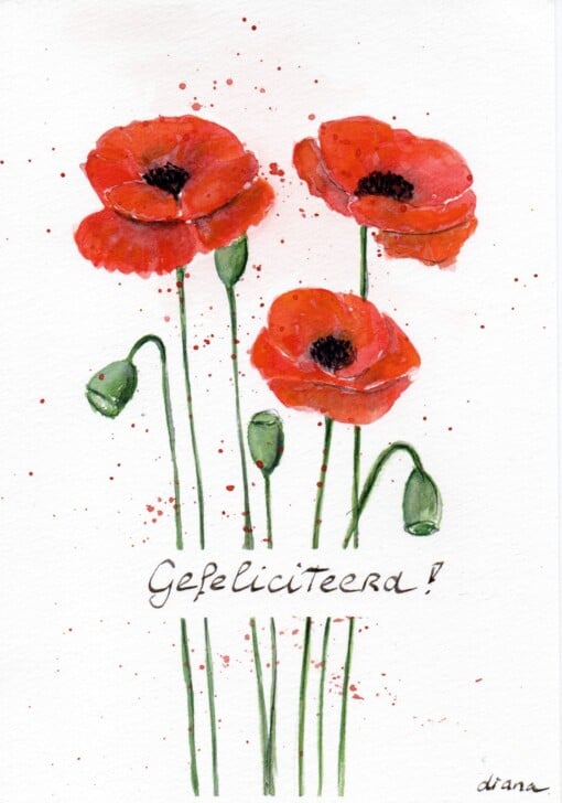 Mooie handgmaakte aquarel kaart