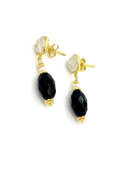 Moonstone Onyx Drop Earrings