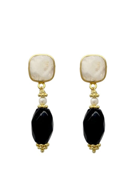 Moonstone Onyx Drop Earrings