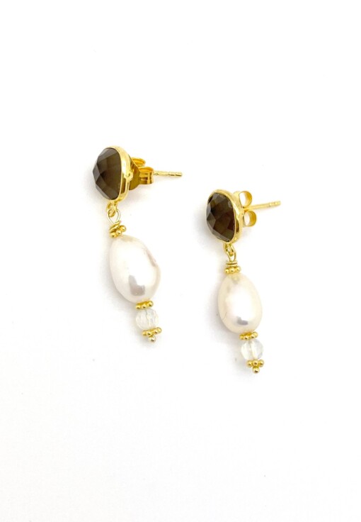 Smokey Quartz Pearl Drop Earrings