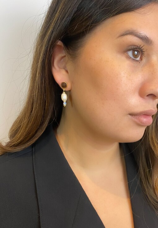 Smokey Quartz Pearl Drop Earrings