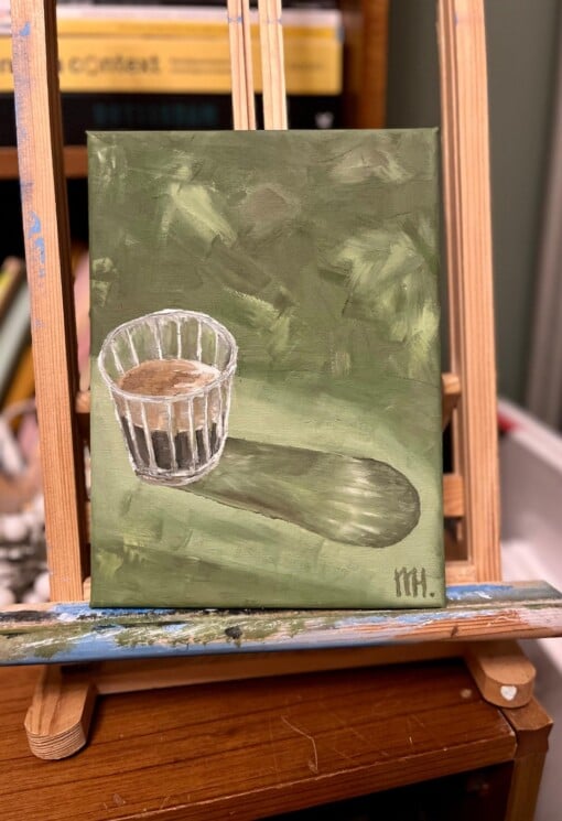 Schilderij "Coffee + Winter Sun" - origineel kunstwerk in olieverf
