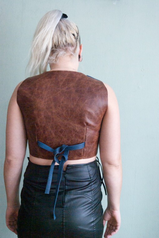 Handgemaakte leren gilet top
