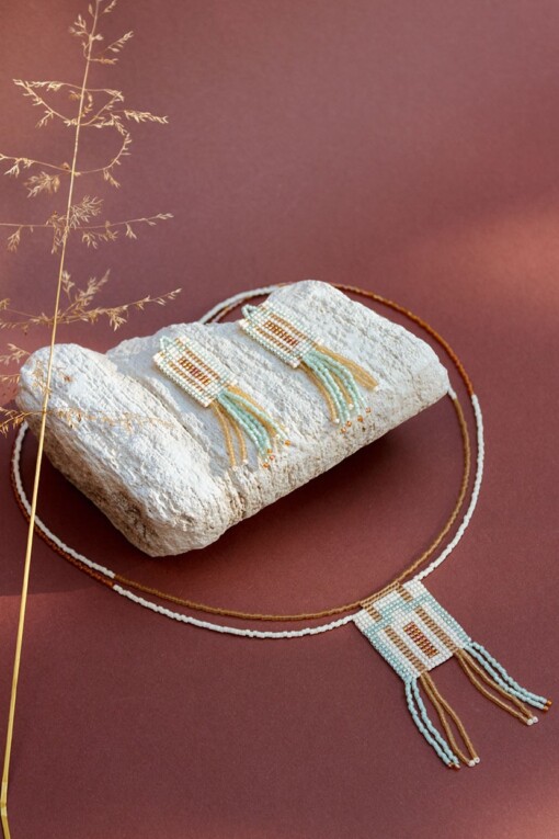 Mint Mélange | Handgeweven Kralen Ketting & Oorbellen Set
