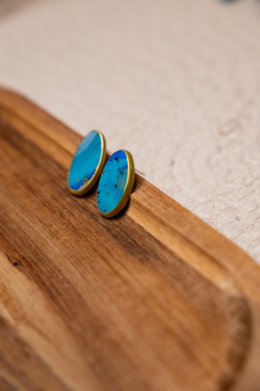 Oorbellen | Stud Ovaal Blue Agate