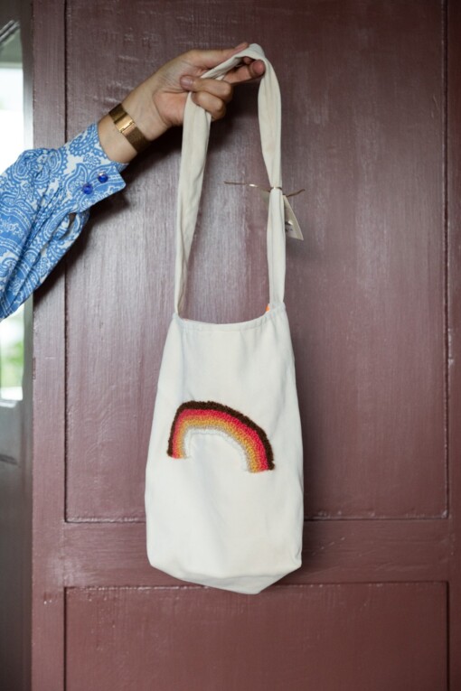 Kinder tas handgemaakt met regenboog mini