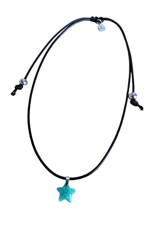 Waxkoord ketting met amazoniet sterretje