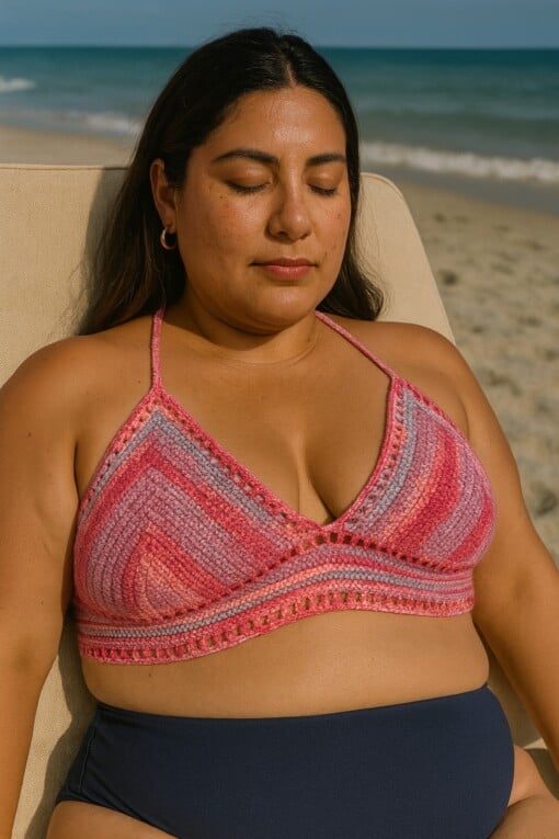 Gehaakt topje 'Boho top ombre paars en roze'