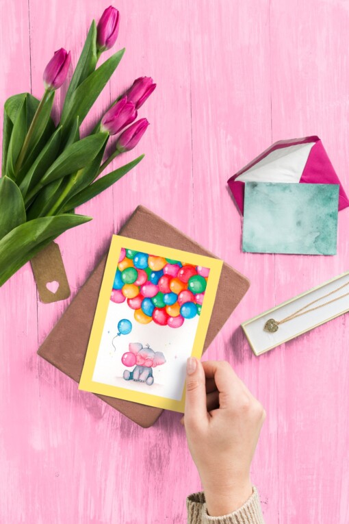 Kinder verjaardag kaart Olifanten balonnen
