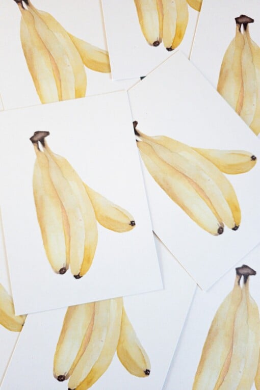 Bananen wenskaart – Handgeschilderde aquarelkaart | Anna-Mae Studio