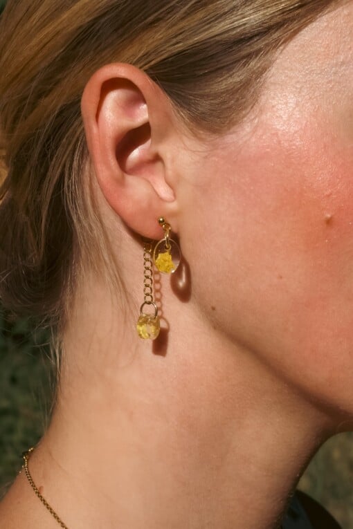 Dubbele Oorbellen met Echte Bloemen uit Amsterdam (Limoncello Romance)