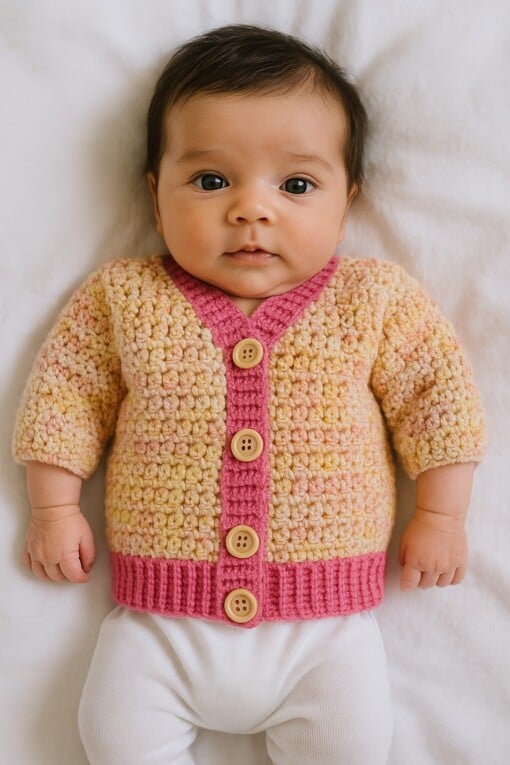 Gehaakt baby vestje | Roze en oranje gemêleerd