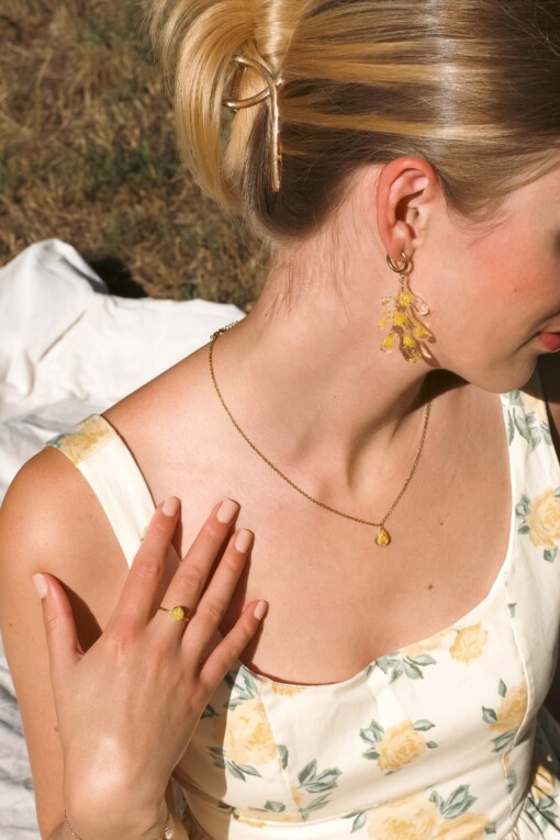 Ketting met Druppelvormige Hanger Gevuld met Echte Bloemen uit Amsterdam (Limoncello Romance)