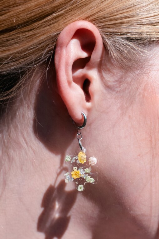 Puzzelstukjes Oorbellen met Pastelkleurige Bloemen (Eternal Spring)
