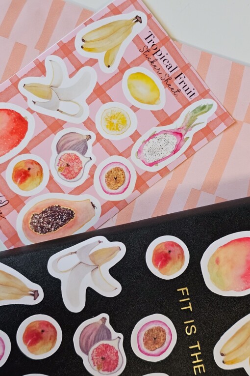 Stickervel fruit – 10 vrolijke vinyl stickers (10x15 cm) - Anna-Mae Studio