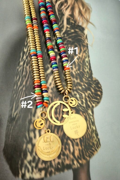 handmade ketting met grote lucky & smiley bedel