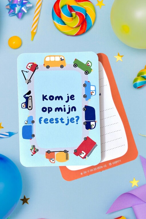 Kinderfeest Uitnodigingen – Voertuigen en Auto's – Set van 5