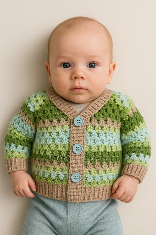 Gehaakt baby vestje | Beige, Blauw en groen camo