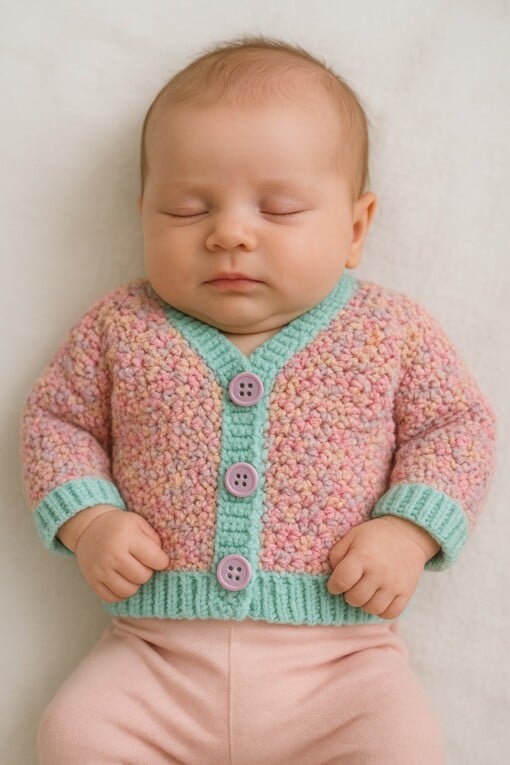 Gehaakt baby vestje | Mintgroen en lila gemêleerd