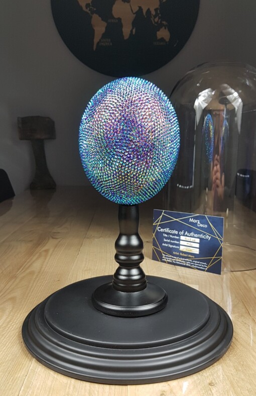Echte struisvogel ei met swarovski kristal en 23ct verguld - opgezet onder acryl dome - gelimiteerde editie