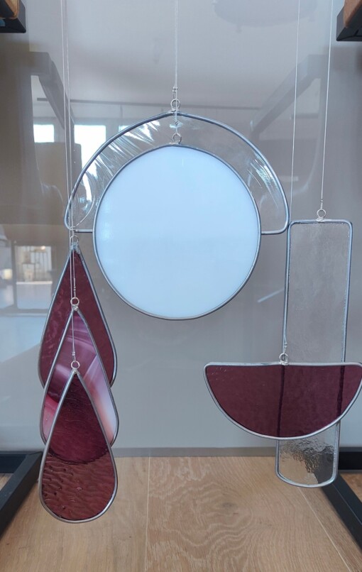 Modern Glas in lood object. "Drops". Zonnevanger. Uniek.