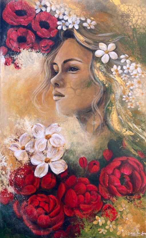"Happy" warm uniek schilderij gemaakt met acrylverf