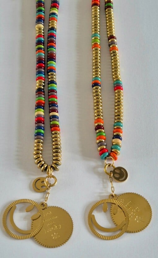 handmade ketting met grote lucky & smiley bedel