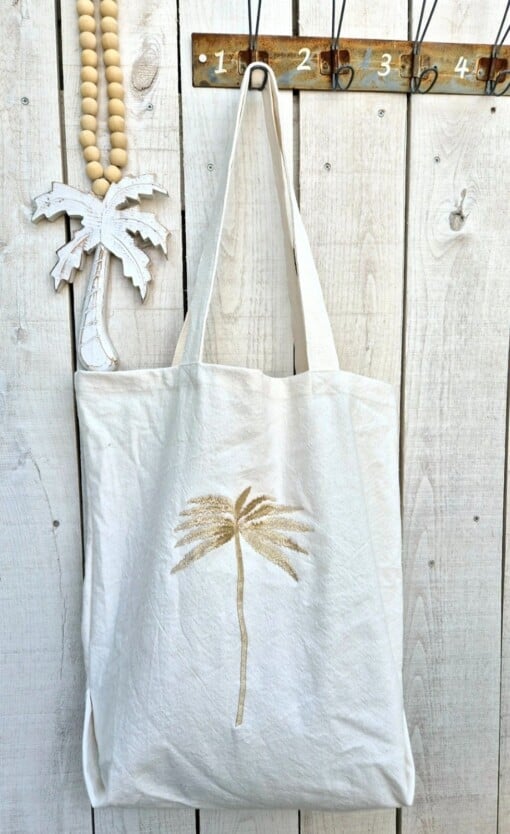 Totebag * big shopper of beachbag met palmboom of bisous
