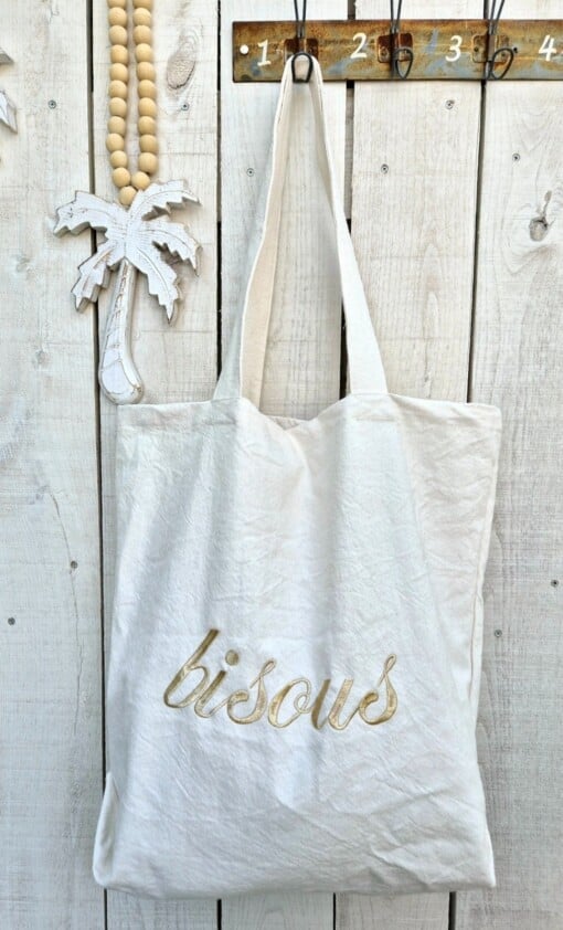 Totebag * big shopper of beachbag met palmboom of bisous