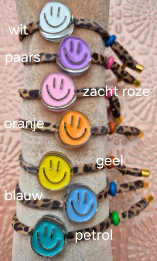 panterprint elastische armband met kleurrijke smiley