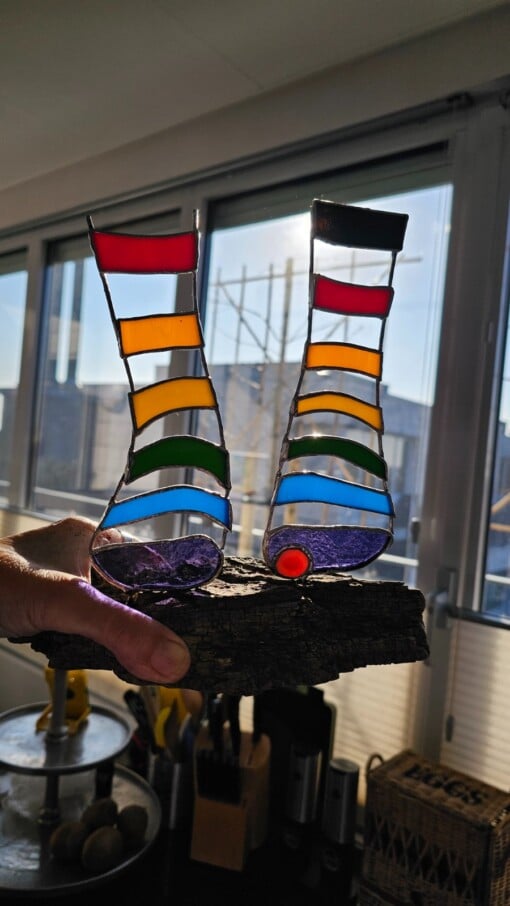 Rainbow socks. Glas in lood/tiffany. Interieur object. Uniek