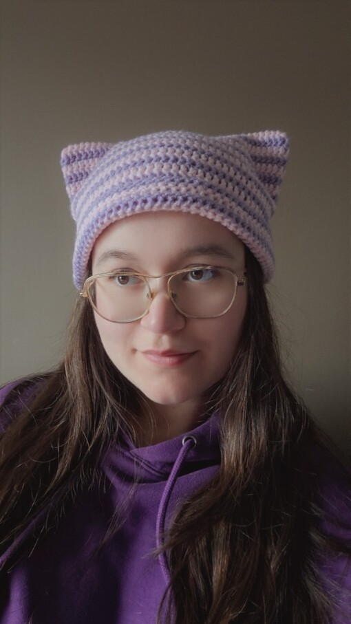 Gehaakte muts 'Lilac & babypink'