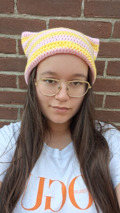Gehaakte muts 'Baby pink & yellow'