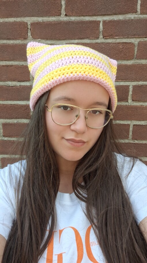 Gehaakte muts 'Baby pink & yellow'
