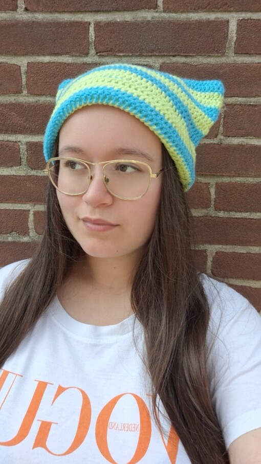 Gehaakte muts 'Lime & turquoise'