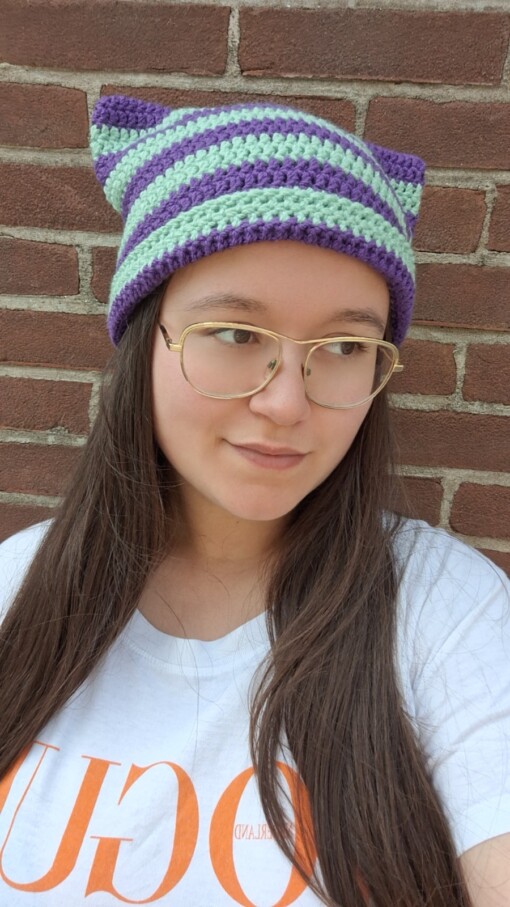 Gehaakte muts 'Purple & peppermint'