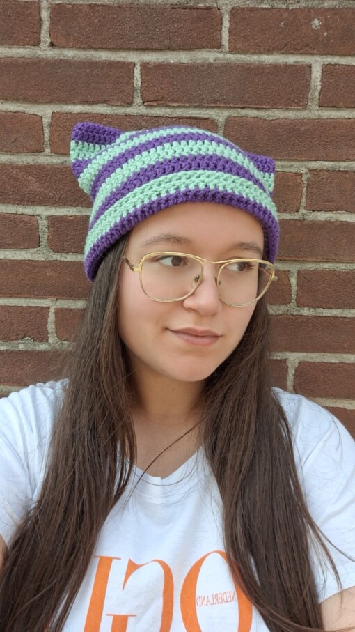 Gehaakte muts 'Purple & peppermint'