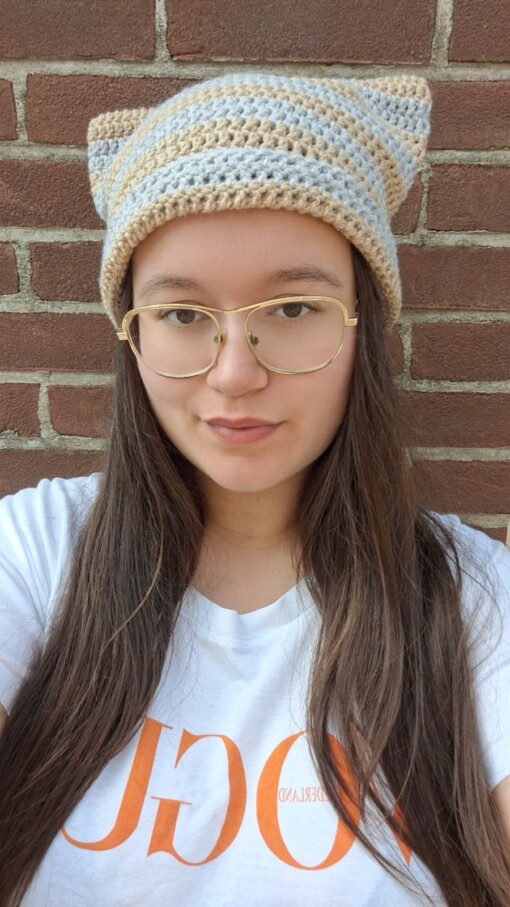 Gehaakte muts 'Tan & light grey'