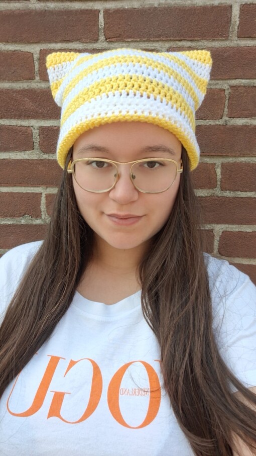 Gehaakte muts 'Yellow & white'