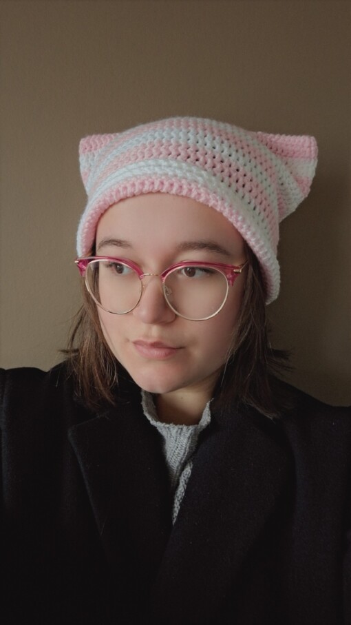 Gehaakte muts 'Baby pink & white'