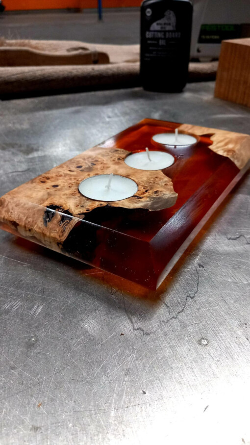 Waxine licht houder populier burl en epoxy oranje