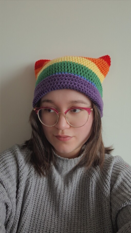 Gehaakte muts 'Pride rainbow flag'