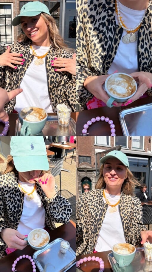 Ketting van faux koraal oranje met schelpen hangers/bedels
