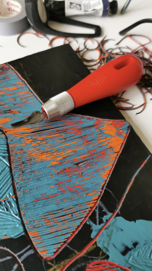 Relief landscape 4 -acrylkunst op een houten paneel, gesneden.