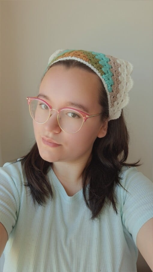 Gehaakte bandana 'Crème, beige en turquoise'